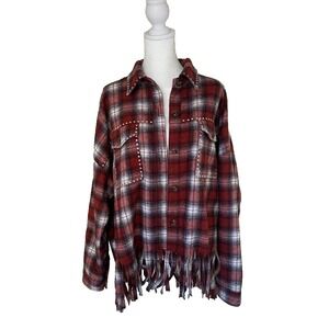 Ee:some Checkered Flannel Plaid Shirt Women's Large Red Boho Western Cowgirl Y2K